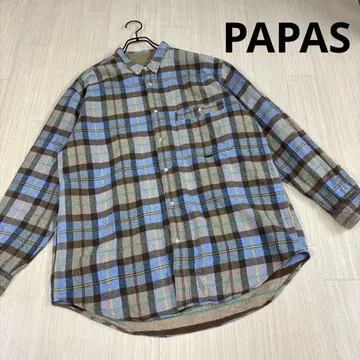PAPAS 플란넬 체크 무늬 긴팔 플란넬 셔츠 오버 사이즈
