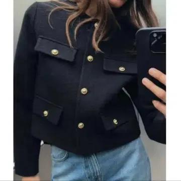 ZARA 크롭 플랩 블레이저 S 노카라 자켓 블랙