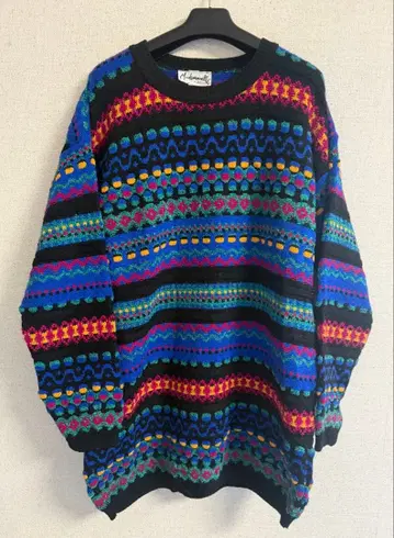 아크릴 니트 스웨터 올 패턴 디자인 니트 레트로 멀티 컬러 3D