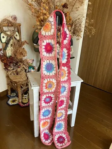 모티브 편 롱 머플러 핑크 [핸드메이드]