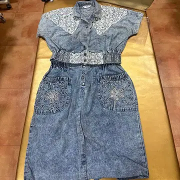 펄 자수 포켓 부착 데님 셋업