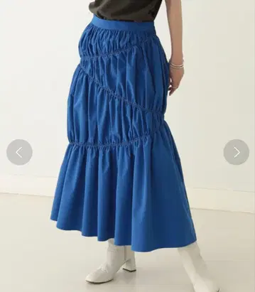 BeAMS DOT / 비대칭 스티치 플레어 스커트 파랑