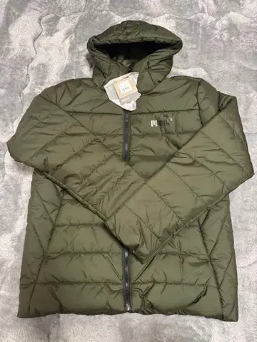 PUMA 후드 부착 다운 자켓 올리브 그린