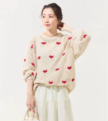 FREAK'S STORE 하트 무늬 베이지 니트 스웨터