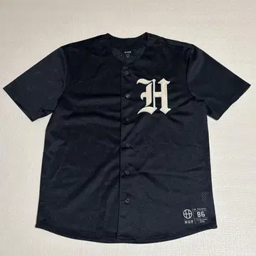 HUF 베이스볼 셔츠 블랙 자수 로고 M 하프