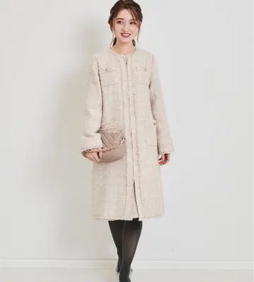 LAISSE PASSE [비슈 직조] 믹스 트위드 노카라 코트 36