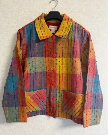 90s 빈티지 자켓 레인보우 체크 인도산 개성있는