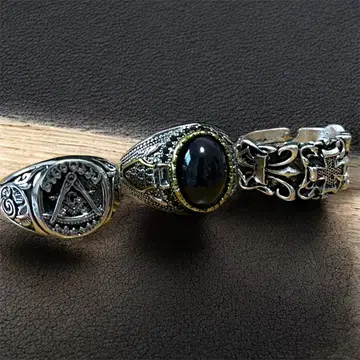 남성용 실버 반지 스트릿 아메카지 노멀코어 오닉스 크로스 C