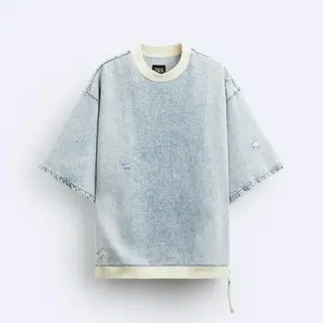 ZARA/케미컬 워시 데미지 데님 풀오버