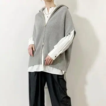 시로데라본테 집업 니트 베스트 판초 베스트 그레이