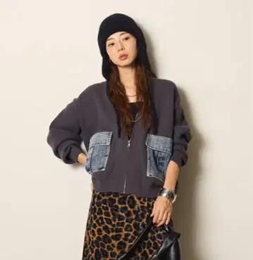 데님 포켓 지퍼 니트 가디건 ESICA 에시카