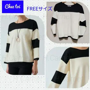 [ Chez toi ] 경량 리브 절개 니트 바이컬러