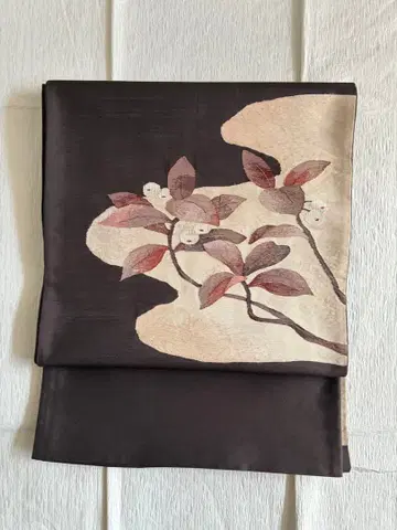 순수 실크 태고 패턴 캐주얼 오비, 스쿠이 직조, 노을 가지 꽃 무늬