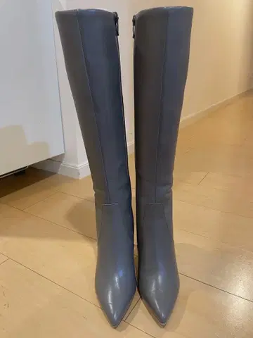 다이애나 그레이 가죽 스틸레토 롱 부츠