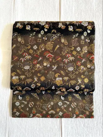 순수 실크 육통 무늬 후쿠로 오비 보물 무늬 금실 니시진 작가 작품