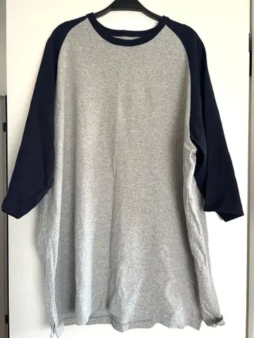 BEAMS 빔즈 7부 소매 티셔츠 L 그레이/네이비 래글런