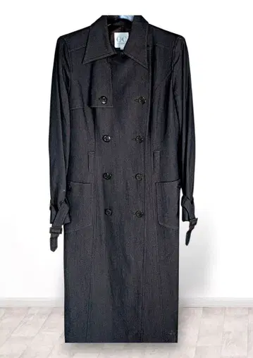 쿠 드 샹스 체크 무늬 트렌치코트 롱 코트