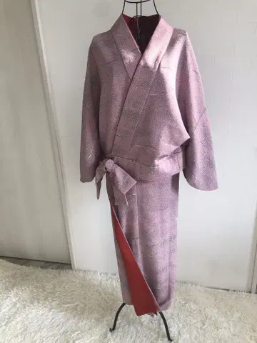 니부시키 기모노 핑크 파도 무늬 패턴