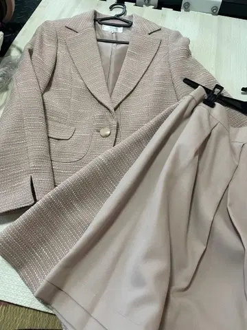 핑크 트위드 자켓 스커트 세트 여성용 세레모니 수트 M 미사용