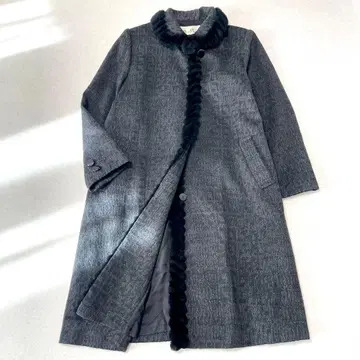 새상품급 캐시미어 100% 뉴트리아 퍼 올 패턴 롱 코트 일본제