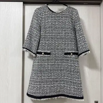 인기 상품 Apuweiser-riche 화이트 블랙 트위드 원피스