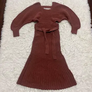 SNIDEL 니트 원피스 롱 원피스 허리 리본 페티코트 포함