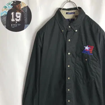 US 구제 의류 긴팔 BD 셔츠 별 스타 자수 원단감 블랙 컬러 XL