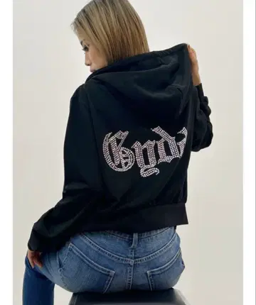 GYDA 큐빅 라메 후드티 블랙