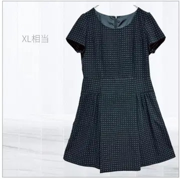 클래시컬 도트 무늬 미니 원피스 XL 상당 다크 그레이 반팔 A라인