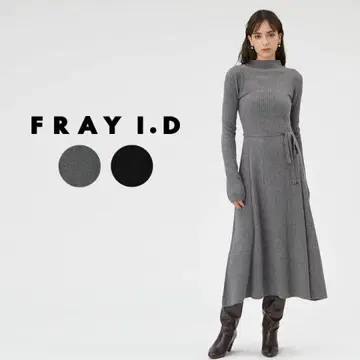 프레이아이디 양모 100% 소프트 울 리브 니트 원피스 그레이 A라인