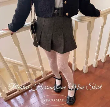 nugu VISCO 플리츠 헤링본 울 미니 스커트