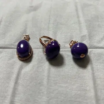자수정 보라색 타원형 펜던트와 반지 세트 (3점)