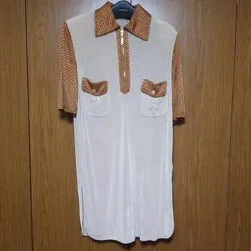 이타리야 반팔 롱 원피스 베이지와 브라운