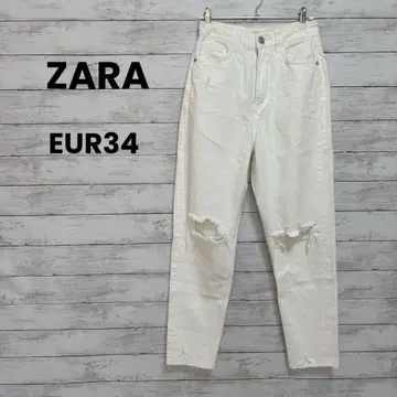 [ ZARA ] 자라 데님 ( EUR34 ) 데미지 가공 컷오프 와이드