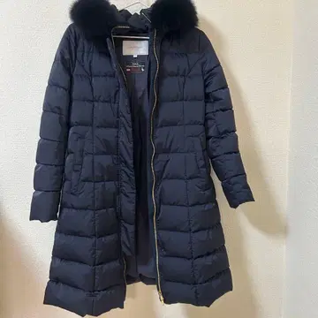 언타이틀 퍼 달린 롱 다운 자켓 네이비