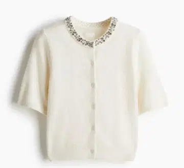H&M 큐빅 장식 가디건 니트 크림