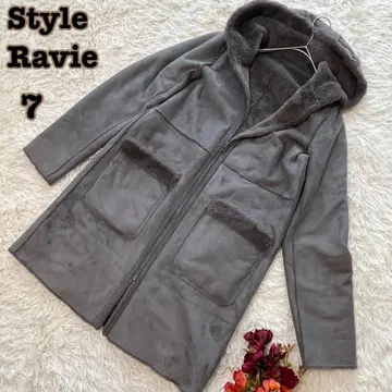 StyleRavie 페이크 무스탕 코트 후드 부착 F 그레이