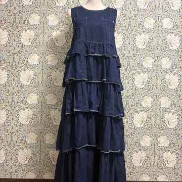 메리제니 데님 티어드 점프수트 원피스 네이비 롱