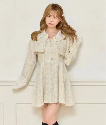 apres jour 트위드 숏 자켓 미니 원피스 세트