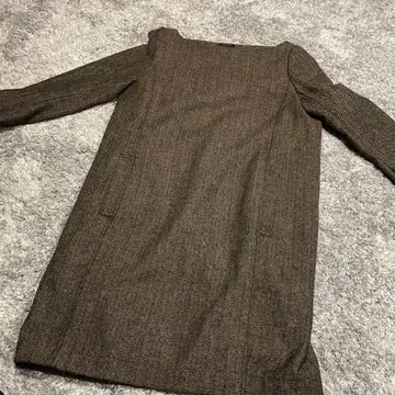 브라운 트위드 헤링본 원피스