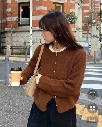 nugu 울 라운드넥 가디건 브라운