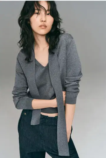 H&M 그레이 리본 긴팔 니트