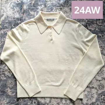 새상품급 theory luxe 24AW 폴로 옷깃 니트 워셔블 아이보리