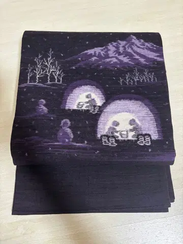 가마쿠라와 눈사람 무늬의 견직물 후쿠로 오비 o-55