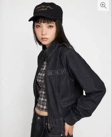 laguagem 스탠드 넥 집 데님 자켓