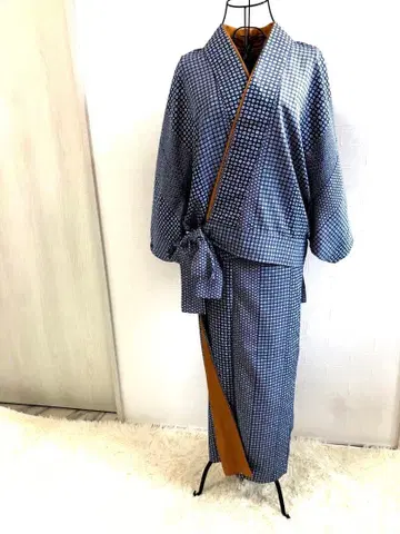 이부식 기모노 미니 꽃무늬 블루 계열 워셔블 기모노