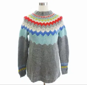 노르딕 무늬 긴팔 스웨터 그레이