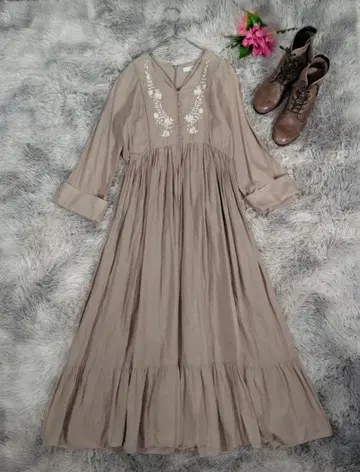 써니 라벨 인도 면 롱 원피스 꽃무늬 자수 긴팔 로맨틱 스타일리시