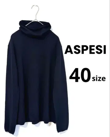 [ ASPESI ] 울 100% 터틀넥 백 턱 니트 블랙 40 사이즈