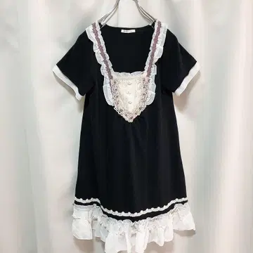 axes femme 블랙 반팔 레이스 프릴 티셔츠 원피스 M 사이즈